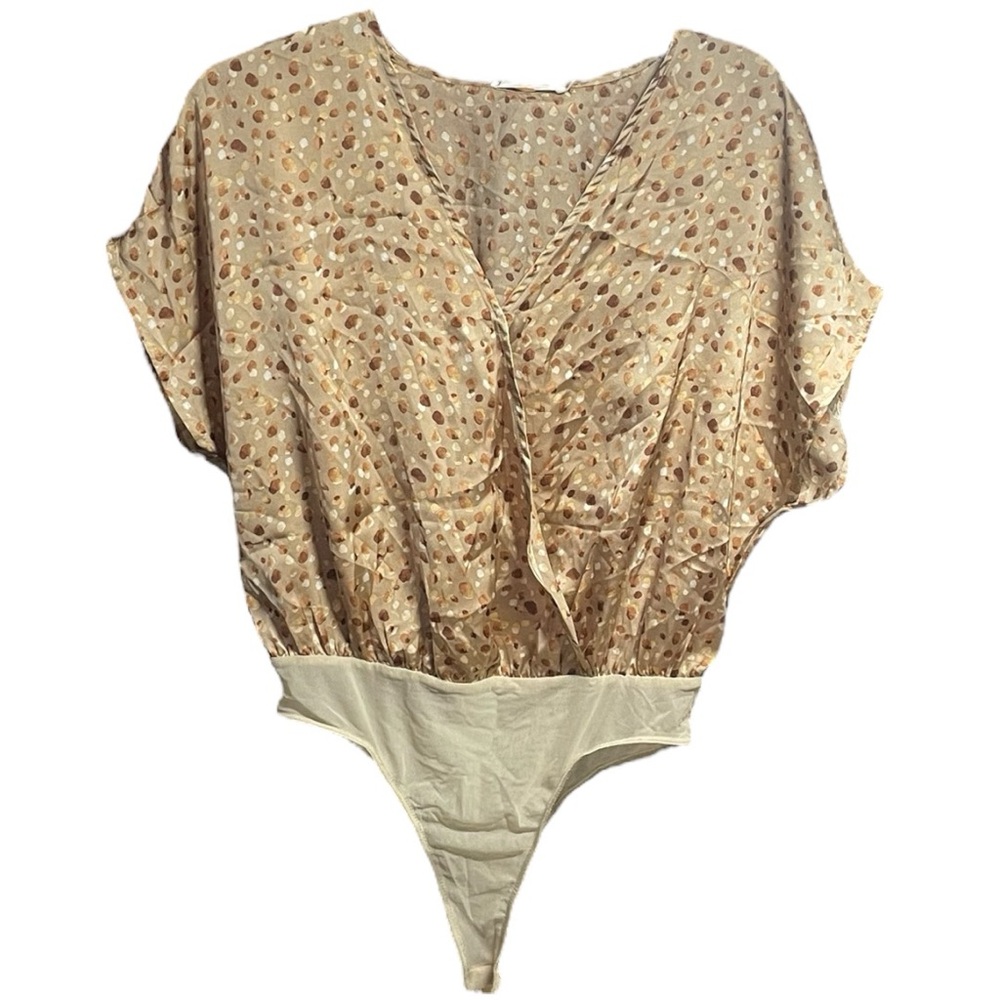 Tan Lush Short Sleeve Surplice Bodysuit
